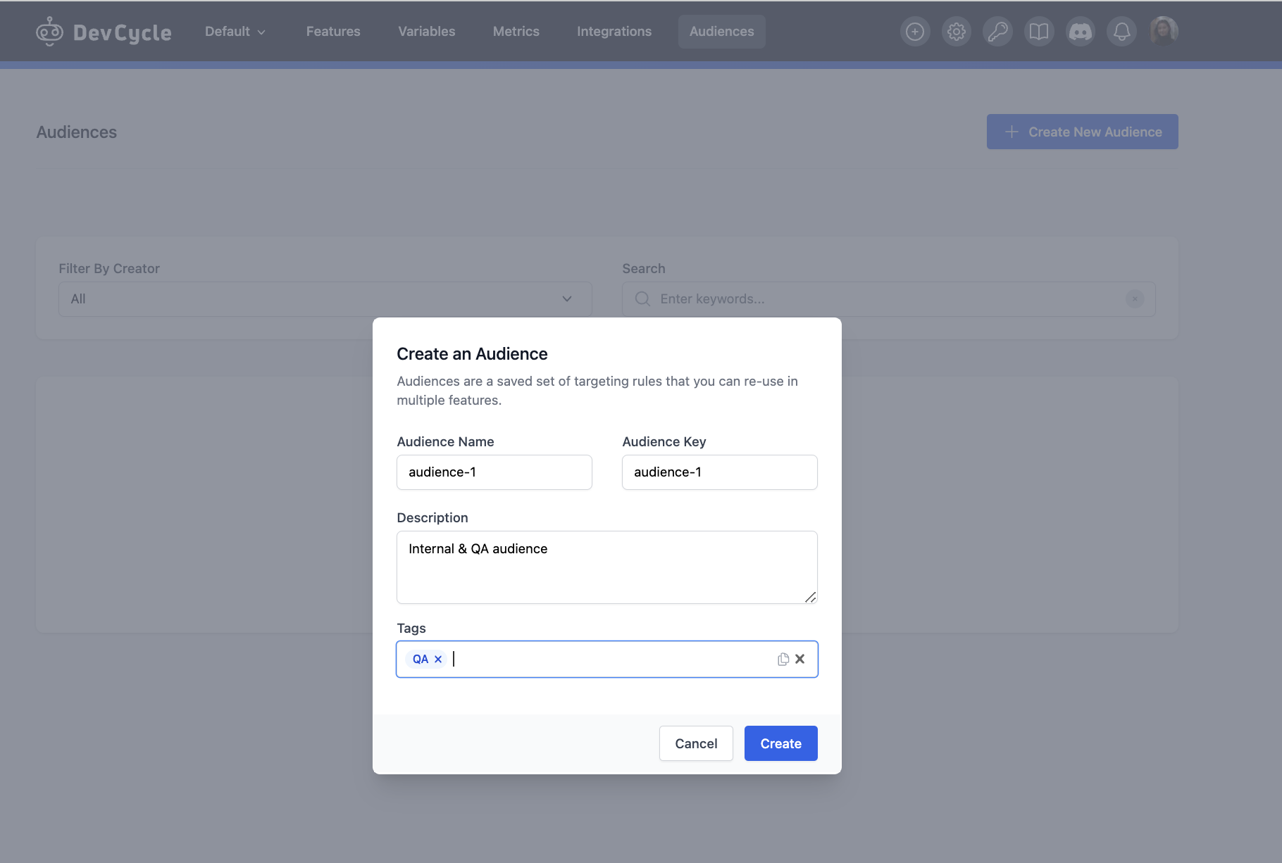 Create New Audience Modal